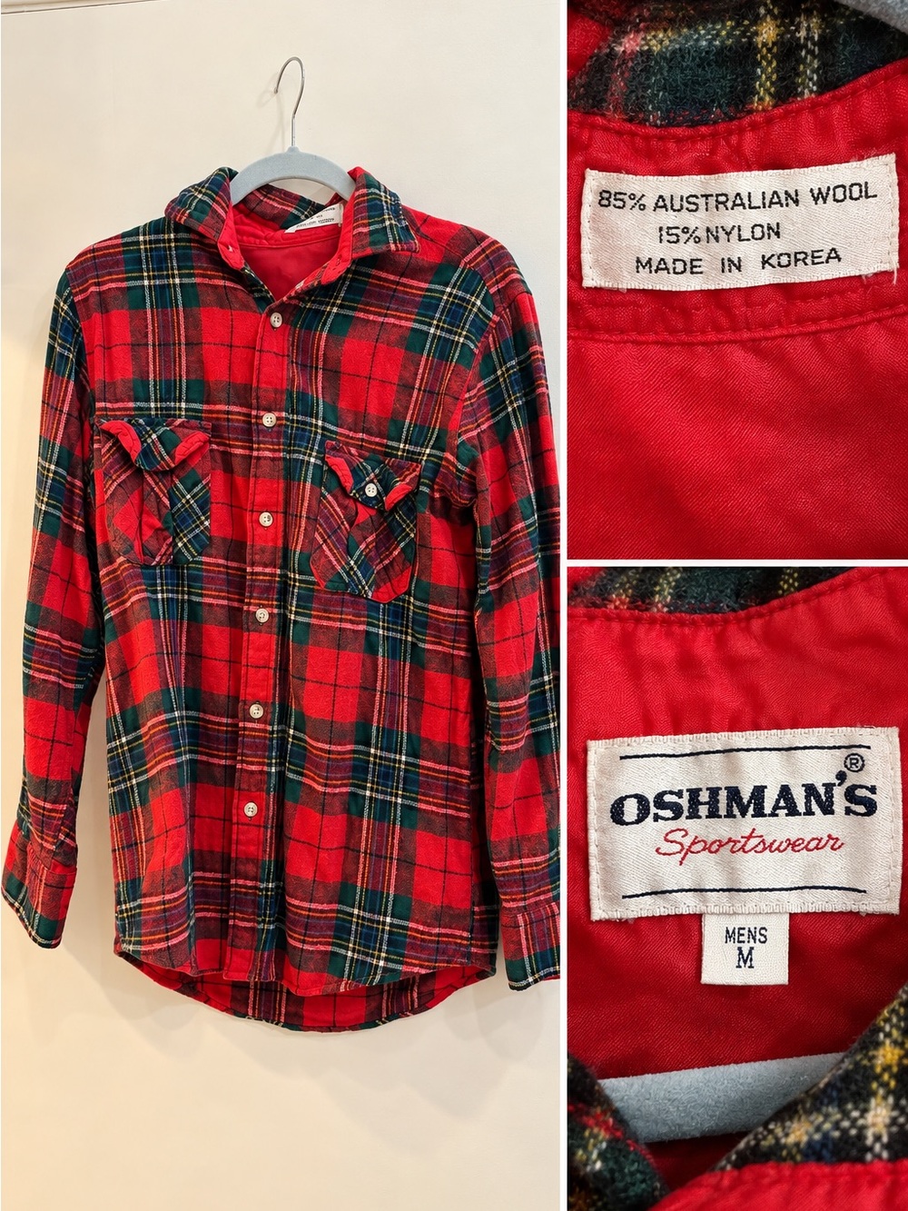 Red Plaid Wool Blend flannel button up